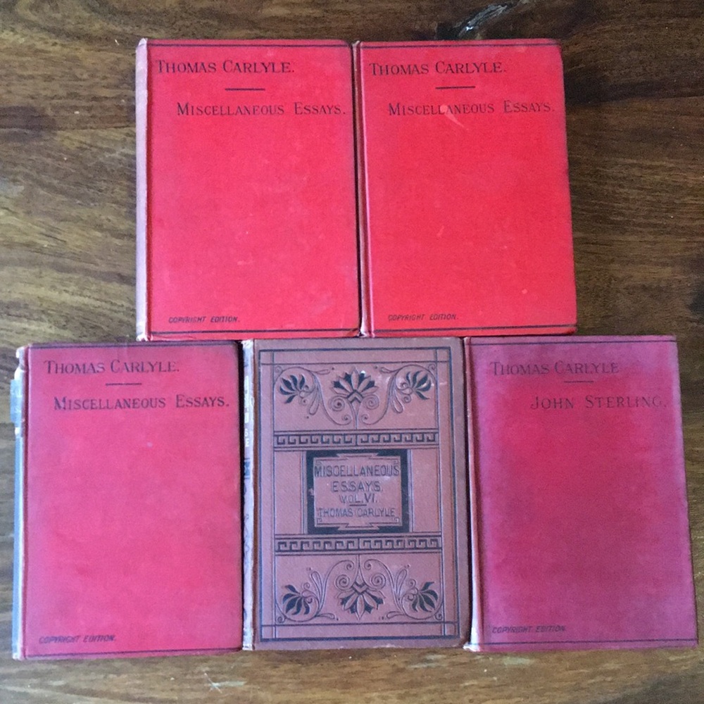 5 THOMAS CARLYLE Antique Vintage Red Hardcover Books 1800s Chapman & Hall London